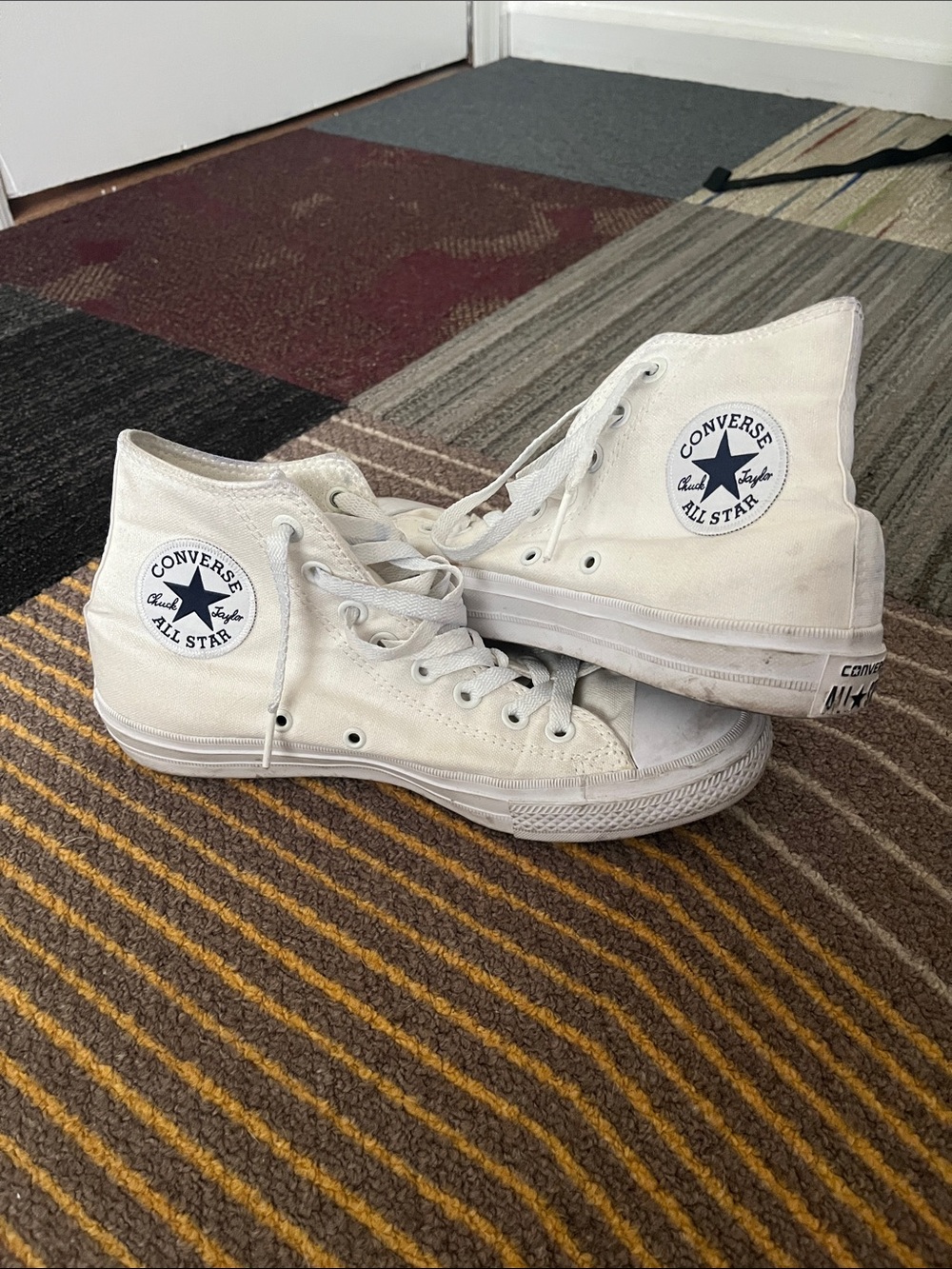 Converse High Top Sneakers in Off-White with Navy Star Patch